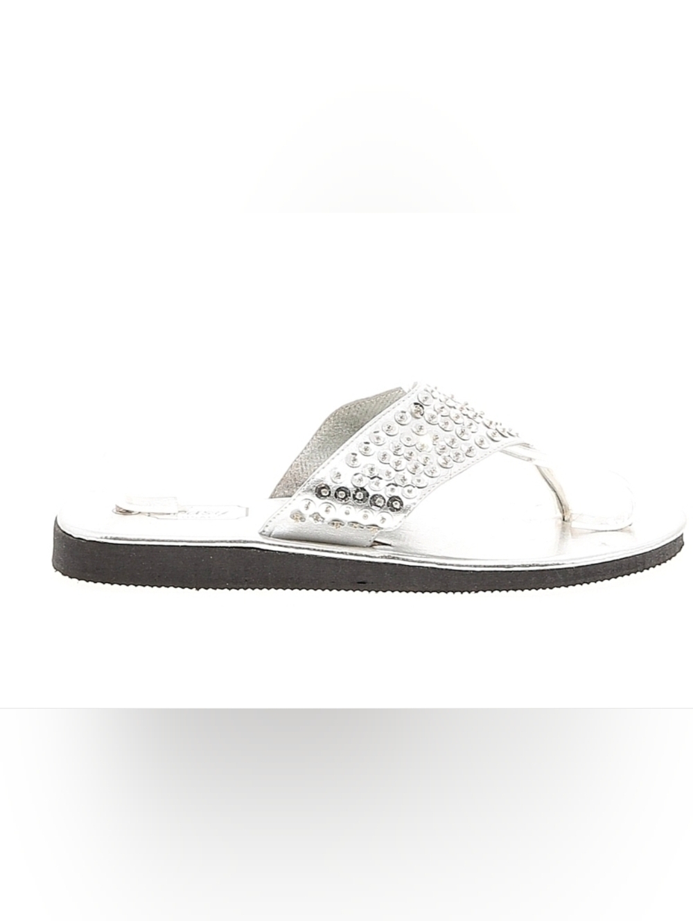 EASY Silver Studded Toe-Post Sandals - TSTRAP THONG FLIP FLOP sequined. 8 - Picture 3 of 4